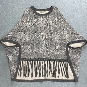 Tyler Boe‎ Reptile Fringed Poncho Womens XS/S Gray Cashmere Blend Knit Sweater
